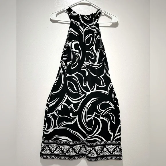 White House Black Market Halter Dress XS Black White Scroll Print - Picture 4 of 6
